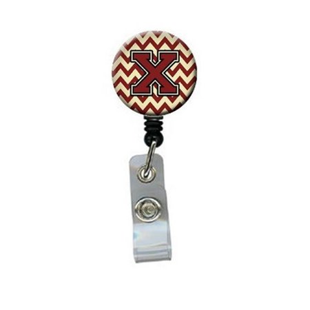 CAROLINES TREASURES Letter x Chevron Maroon and Gold Retractable Badge Reel CJ1061-XBR